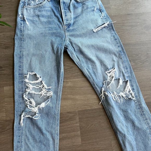 Agolde Light Blue Distressed Straight Leg Jeans - Picture 11 of 14